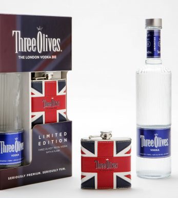 Three Olives liquor bottle and packaging